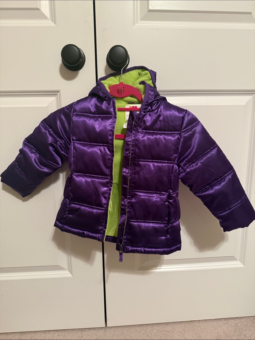 healthtex Shiny Purple Puffer Jacket with Lime Green Lining